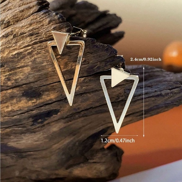 Triangle Gold Rear Stud Earrings - Picture 2 of 4